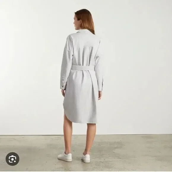 NWT Everlane Gray & White Oxford Shirt Dress Belted Organic Cotton Size XS - Picture 2 of 16